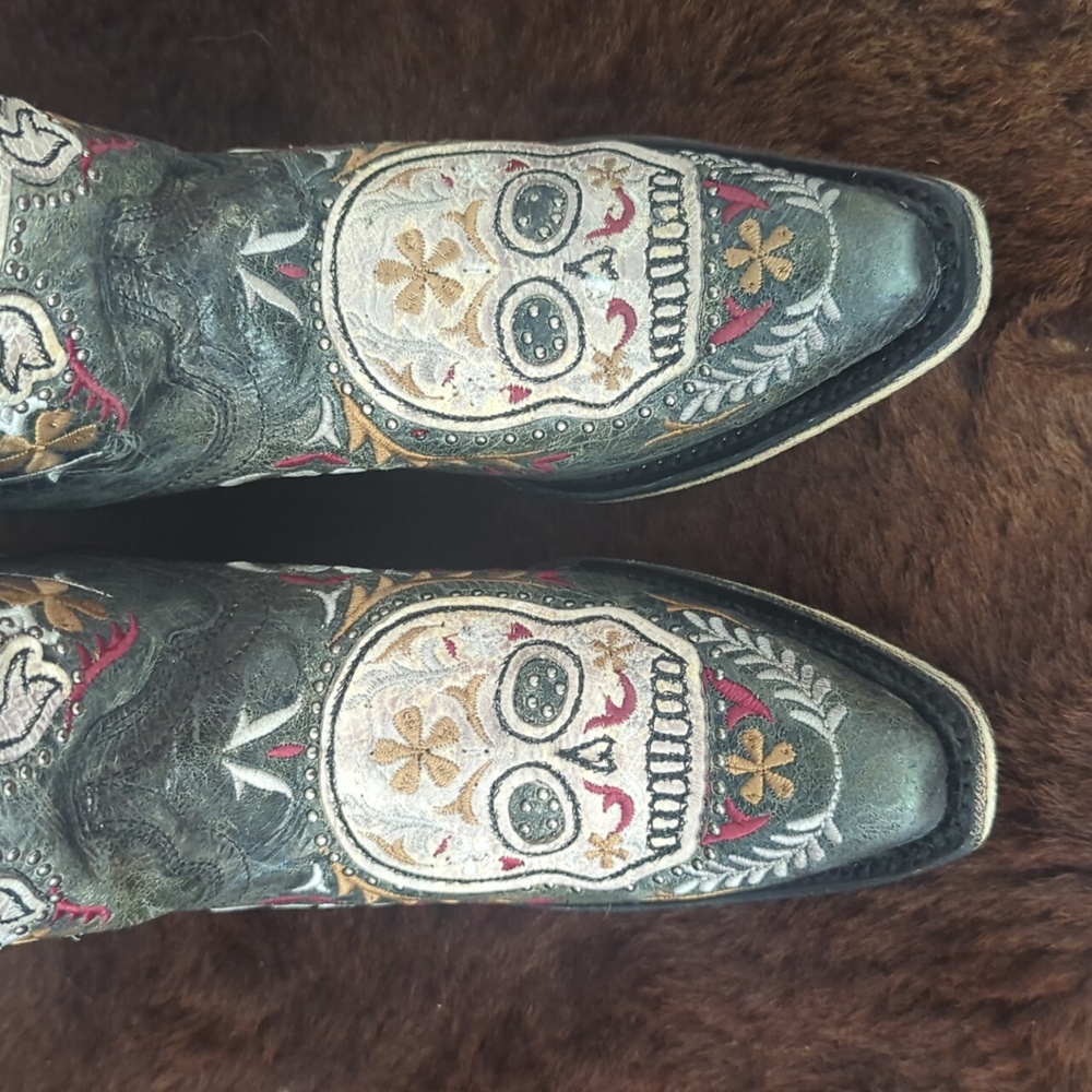CORRAL E1587 distressed charcoal leather embroidered sugar skull boots sz 7 NWT - Picture 10 of 16
